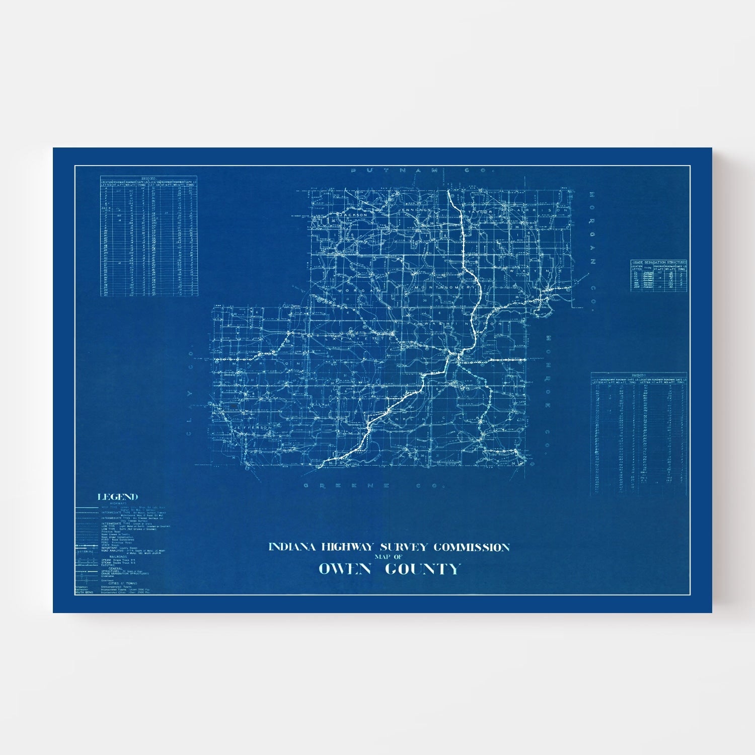 Vintage Map of Owen County, Indiana 1936