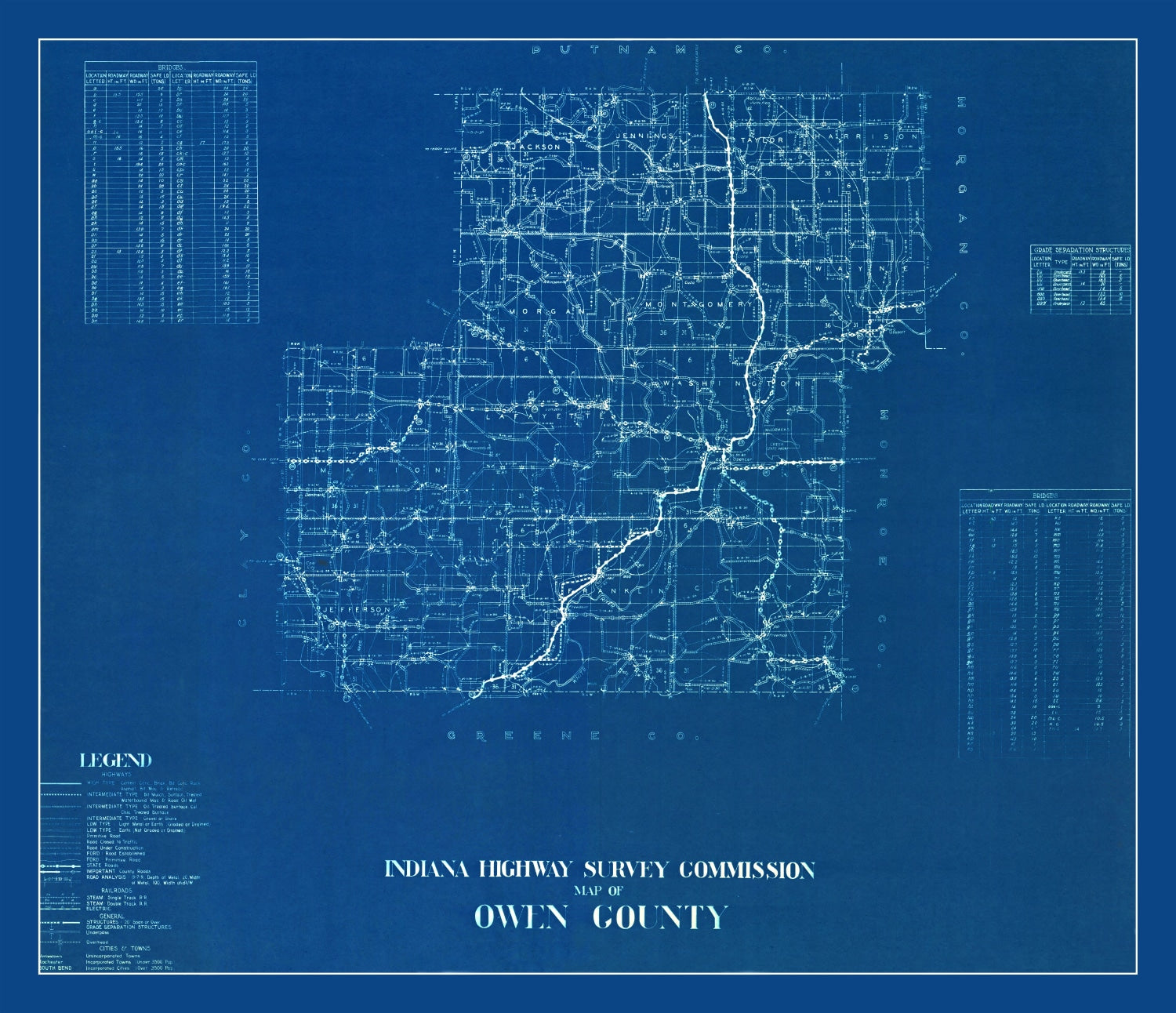 Vintage Map of Owen County, Indiana 1936