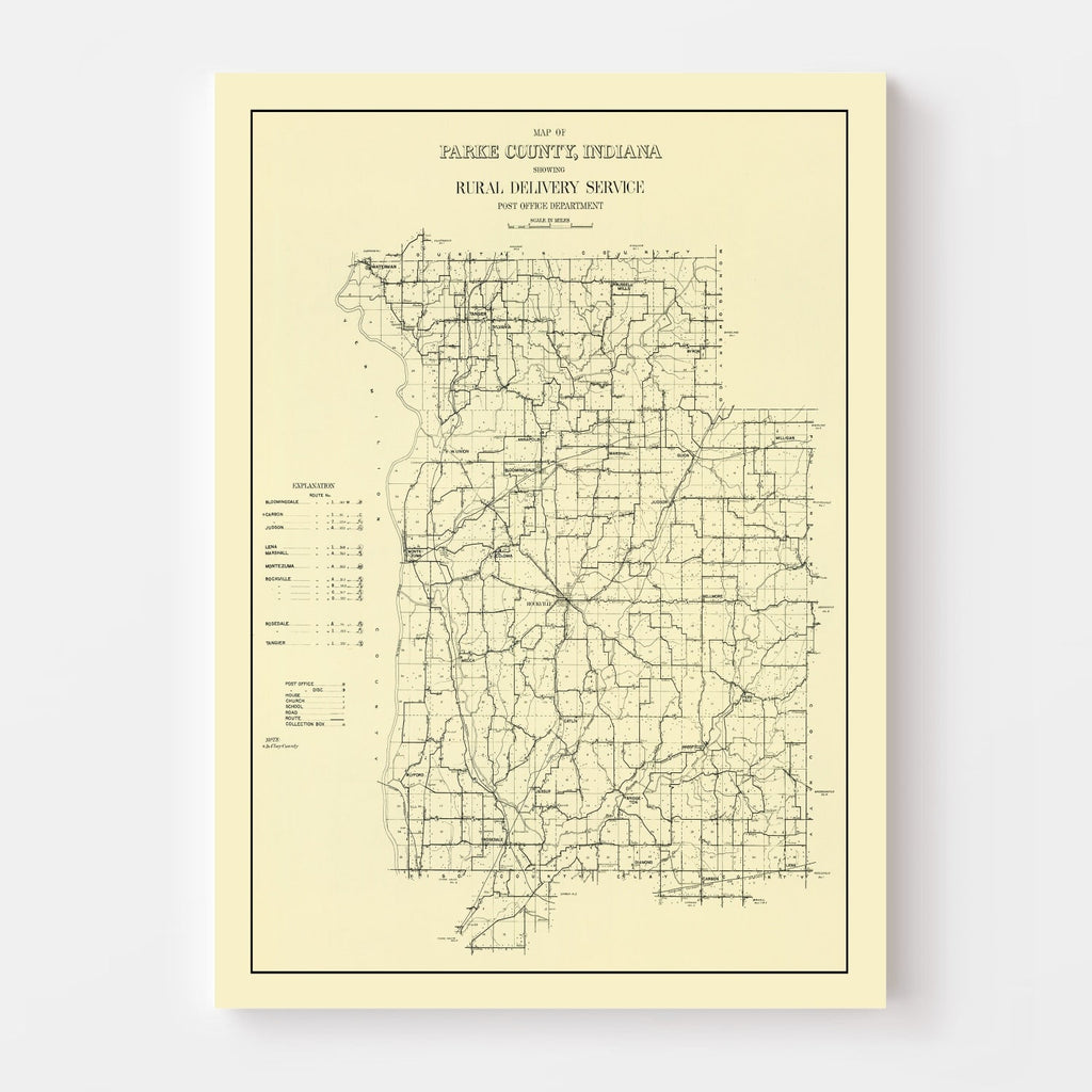 Vintage Map of Parke County, Indiana 1911
