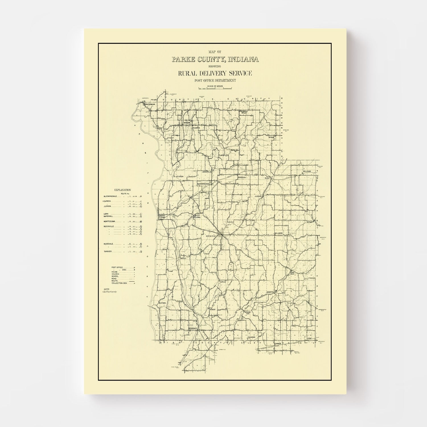 Vintage Map of Parke County, Indiana 1911
