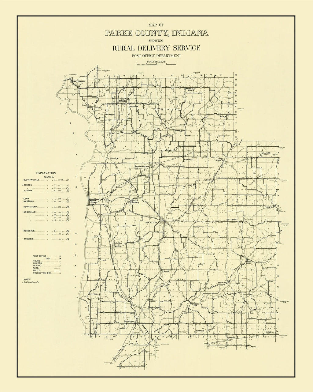Vintage Map of Parke County, Indiana 1911