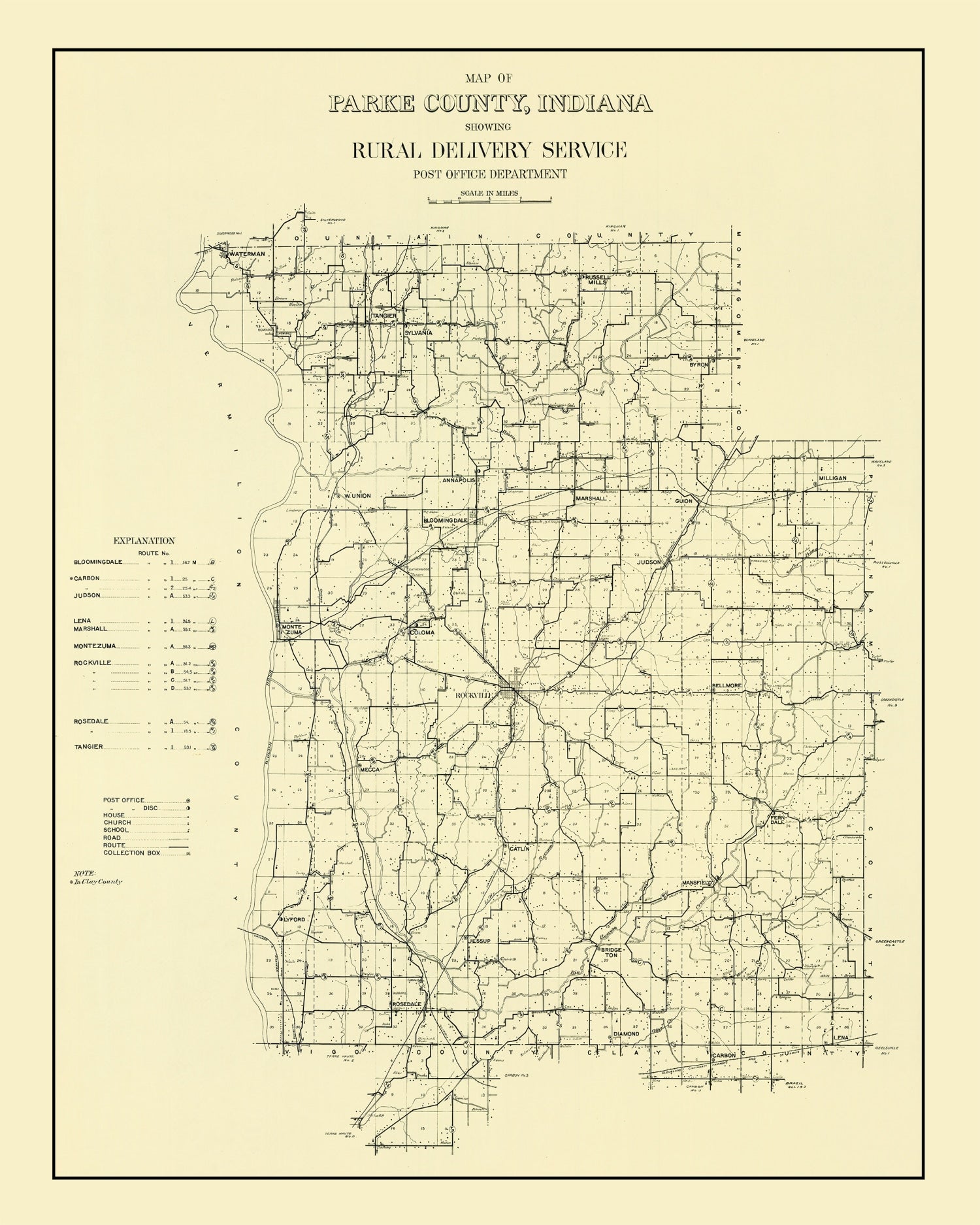 Vintage Map of Parke County, Indiana 1911