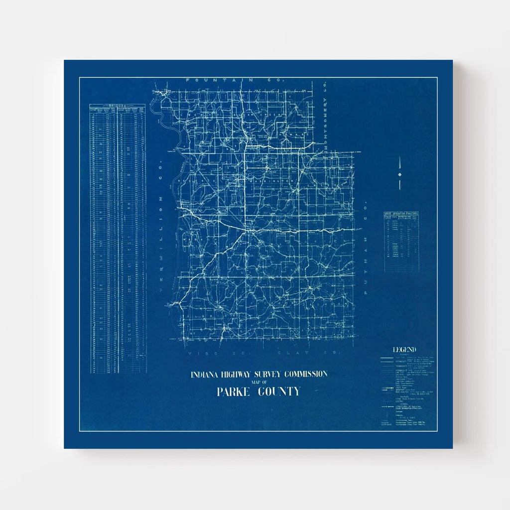 Vintage Map of Parke County, Indiana 1936