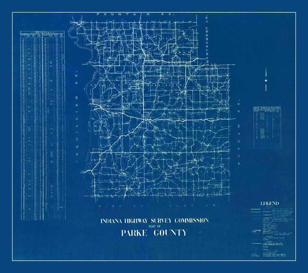 Vintage Map of Parke County, Indiana 1936