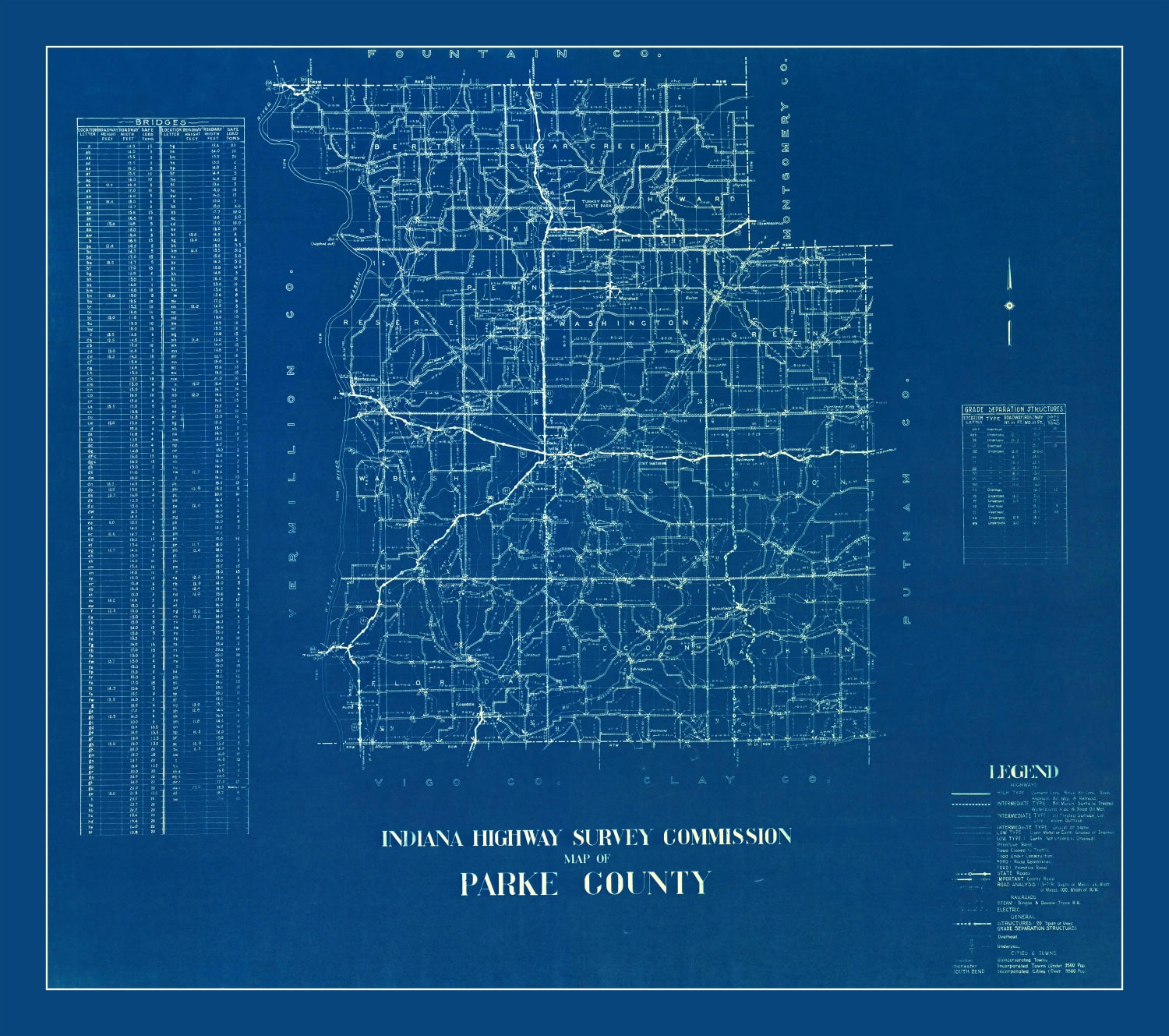Vintage Map of Parke County, Indiana 1936