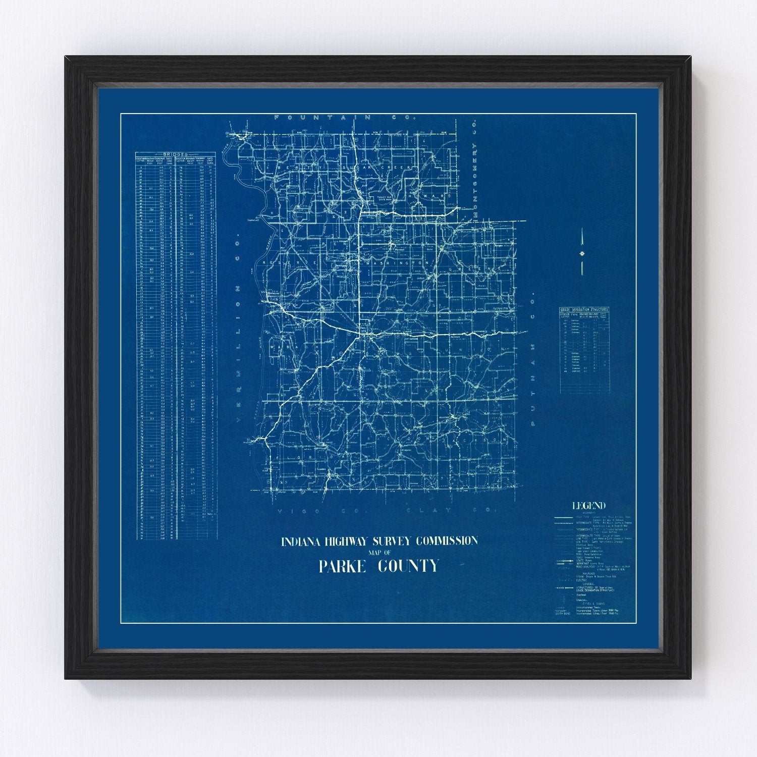 Vintage Map of Parke County, Indiana 1936