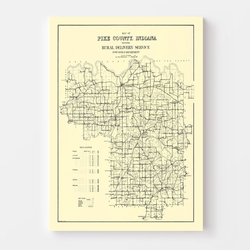 Vintage Map of Pike County, Indiana 1910