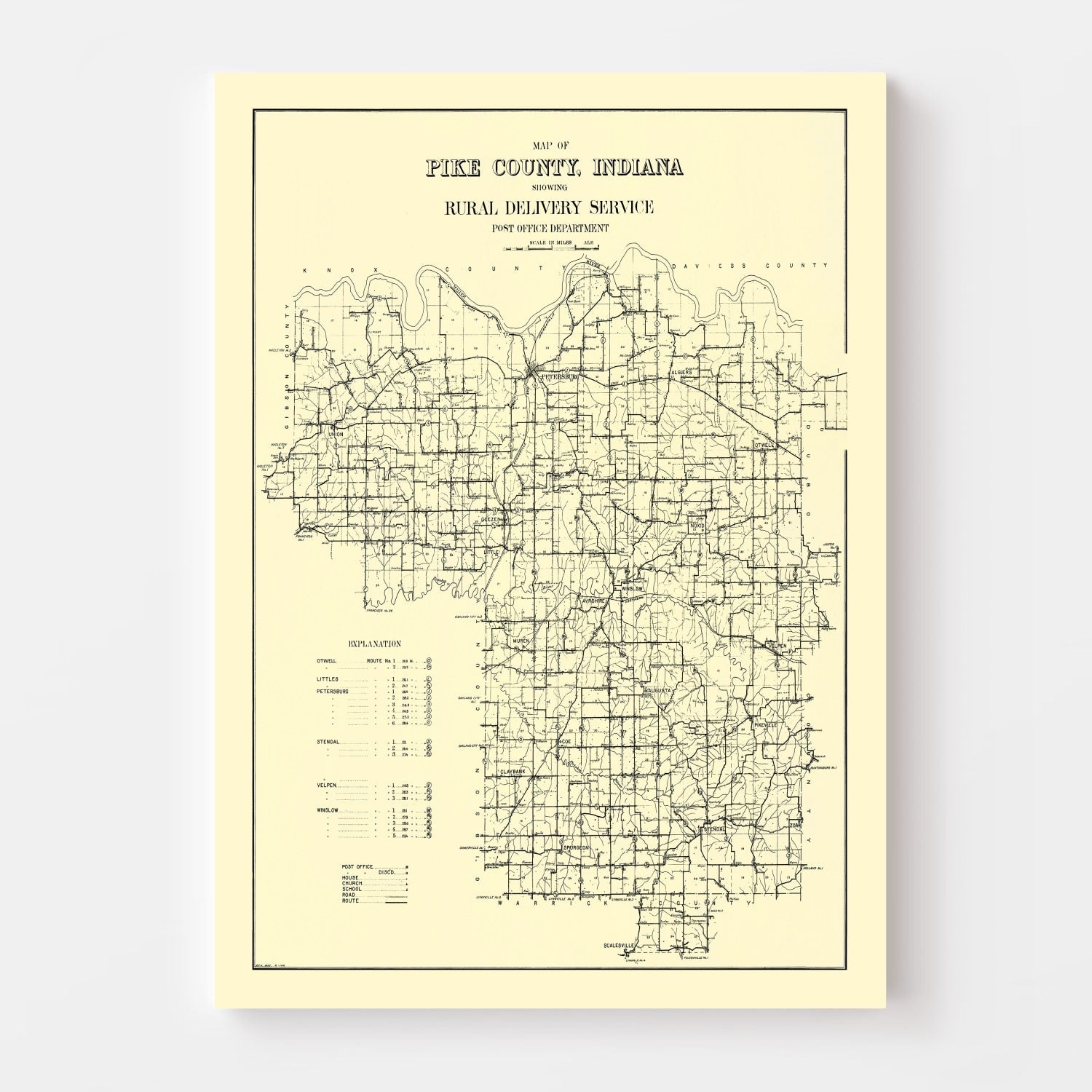 Vintage Map of Pike County, Indiana 1910