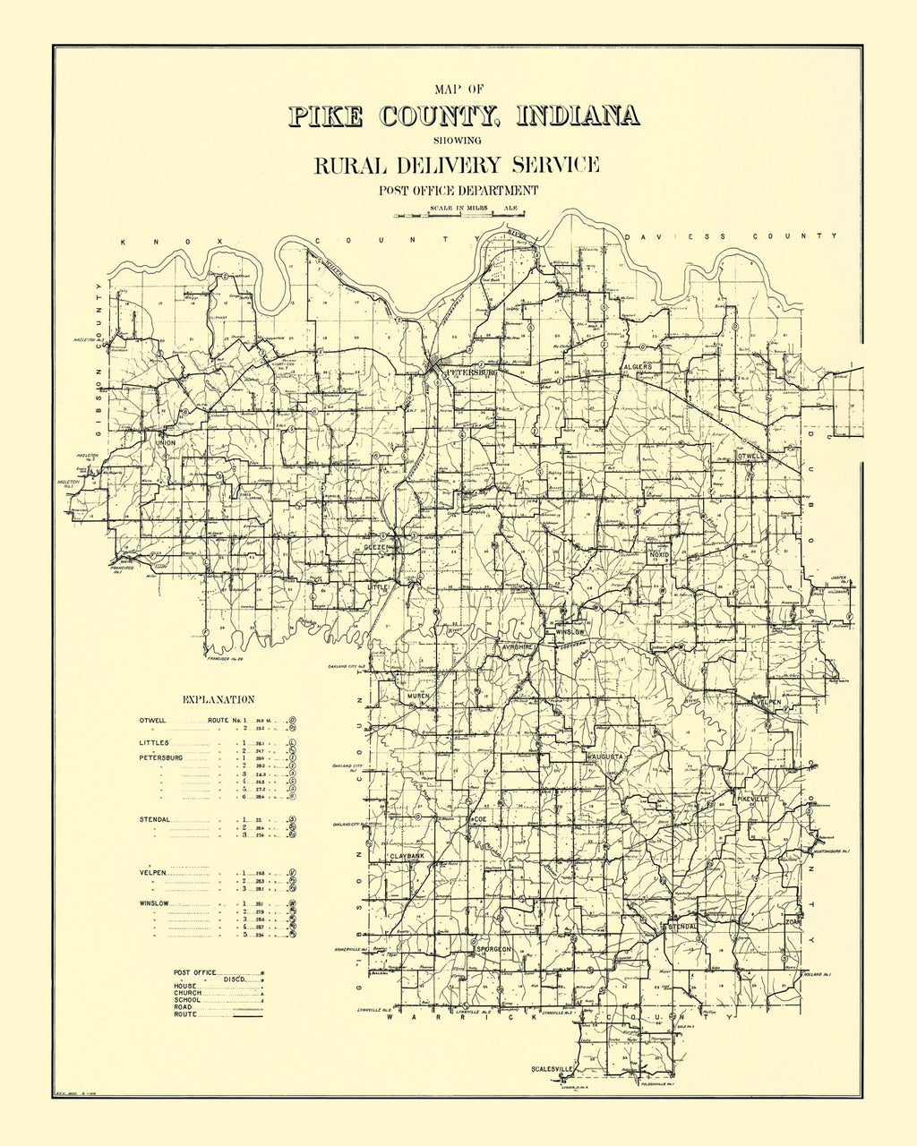 Vintage Map of Pike County, Indiana 1910