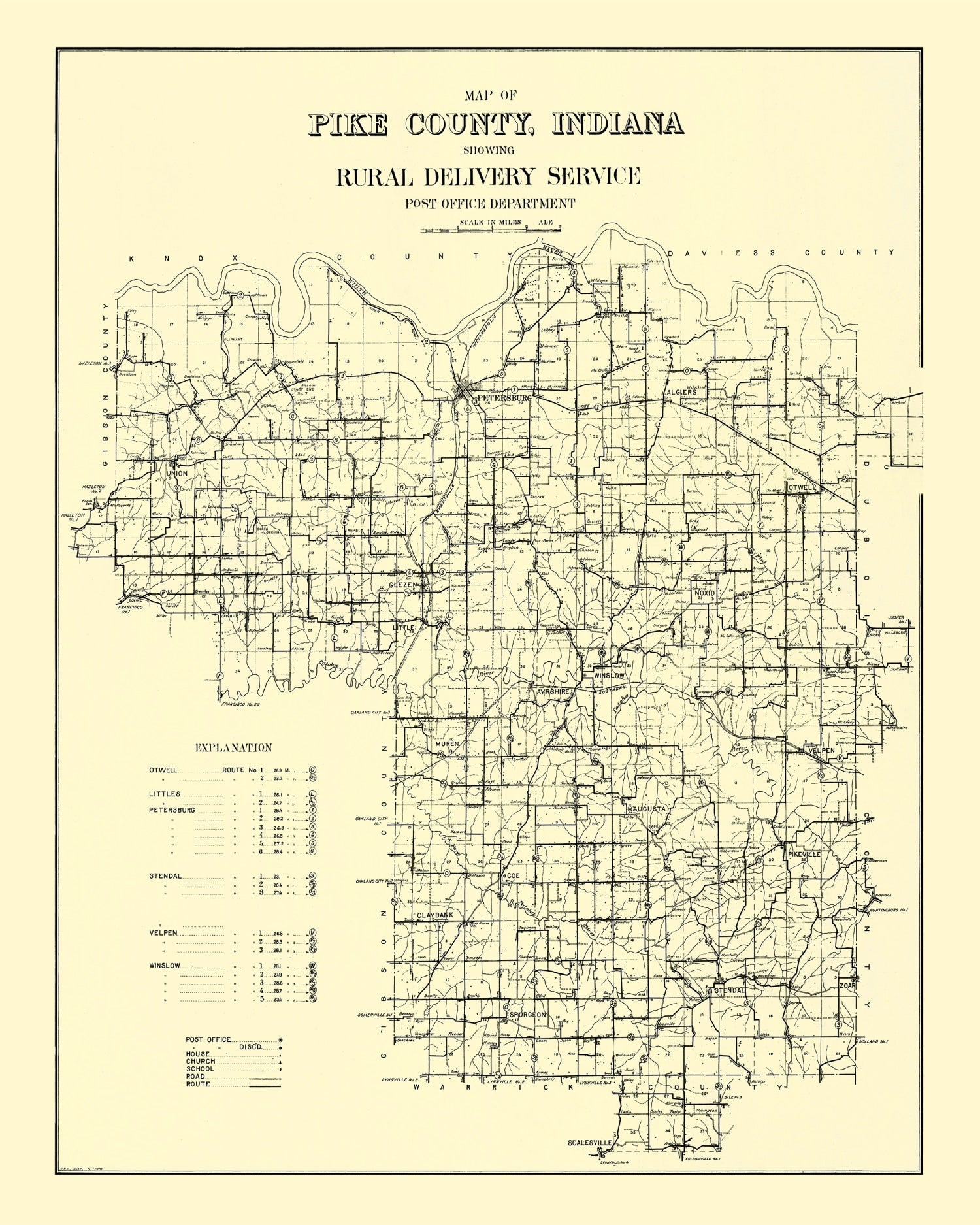 Vintage Map of Pike County, Indiana 1910
