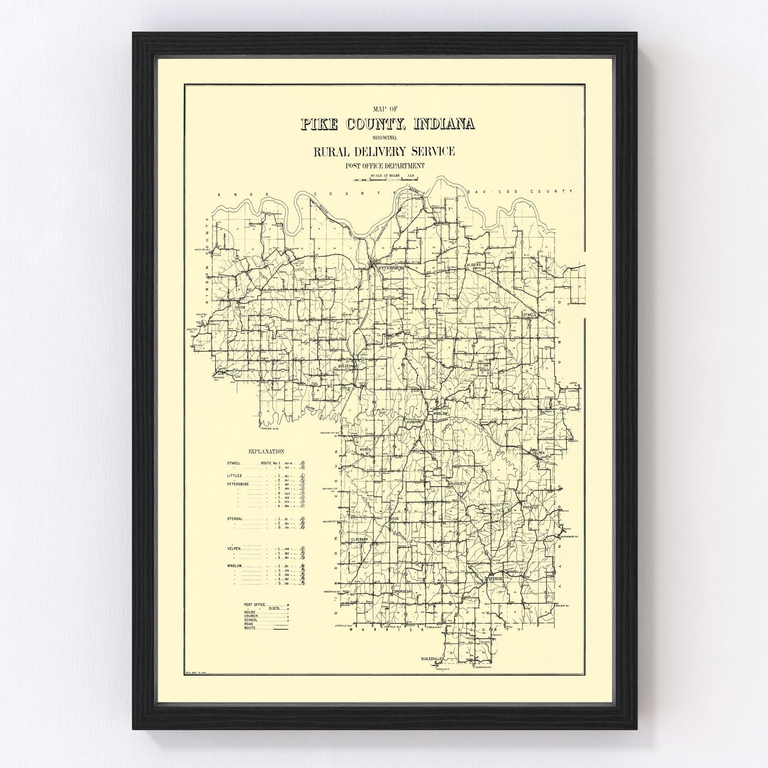 Vintage Map of Pike County, Indiana 1910