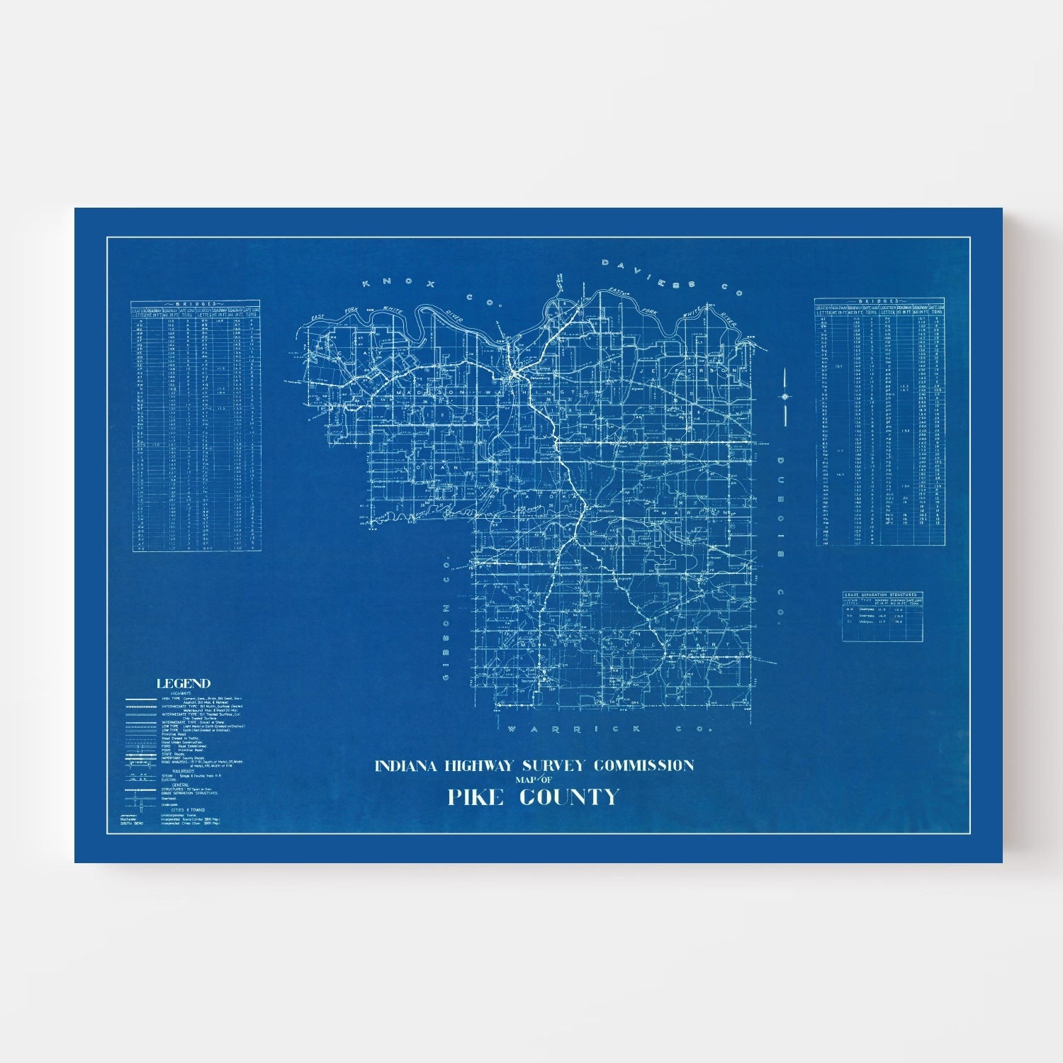 Vintage Map of Pike County, Indiana 1936