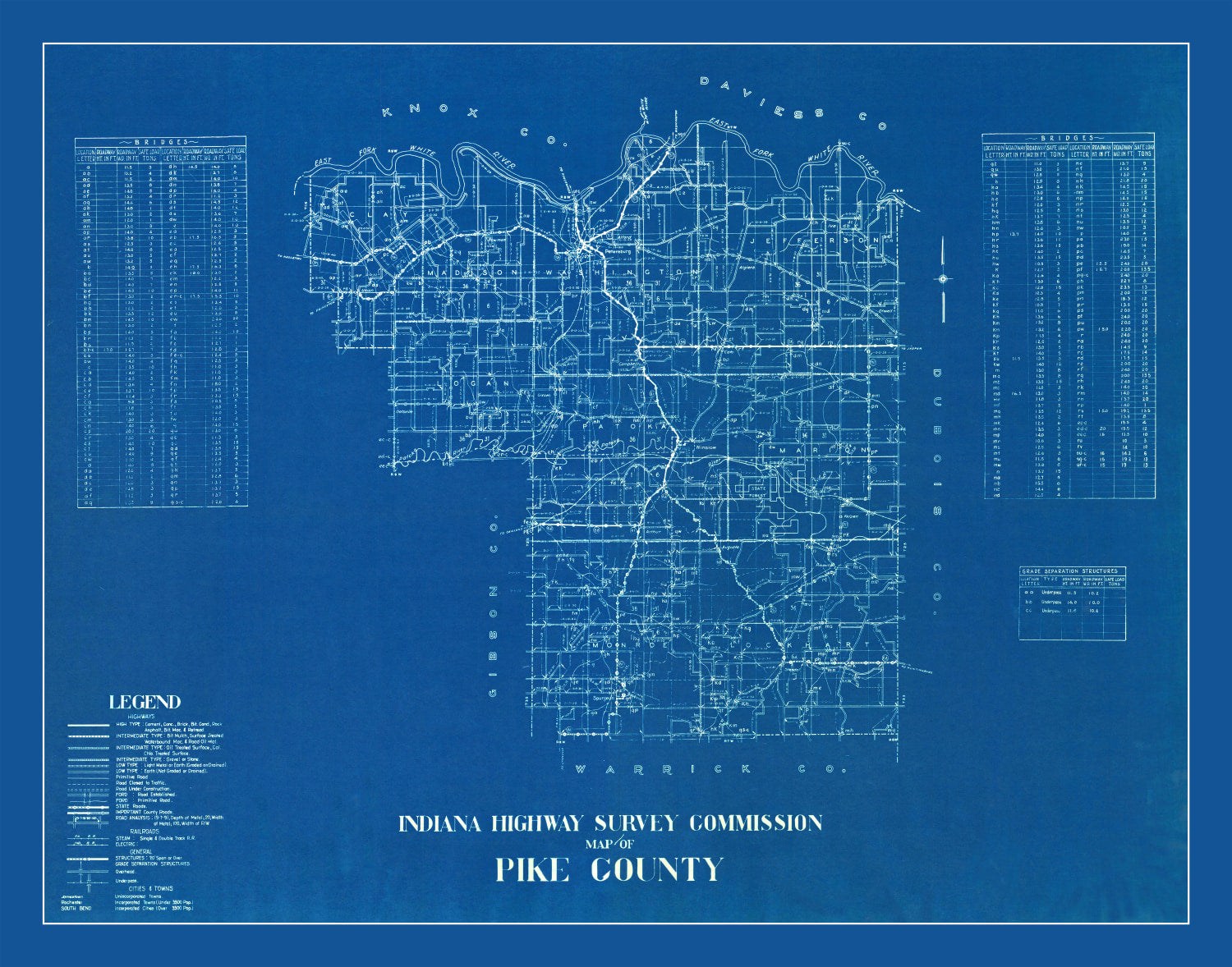 Vintage Map of Pike County, Indiana 1936