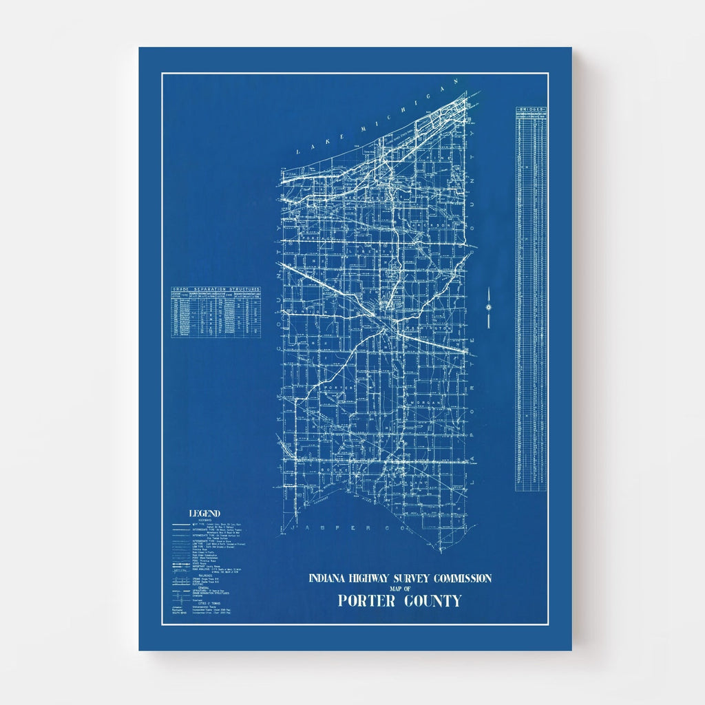 Vintage Map of Porter County, Indiana 1936