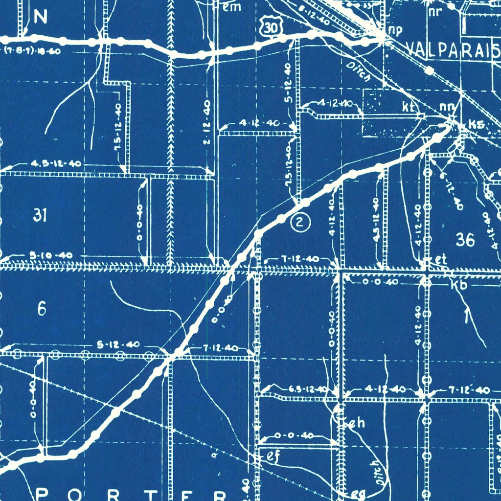 Vintage Map of Porter County, Indiana 1936