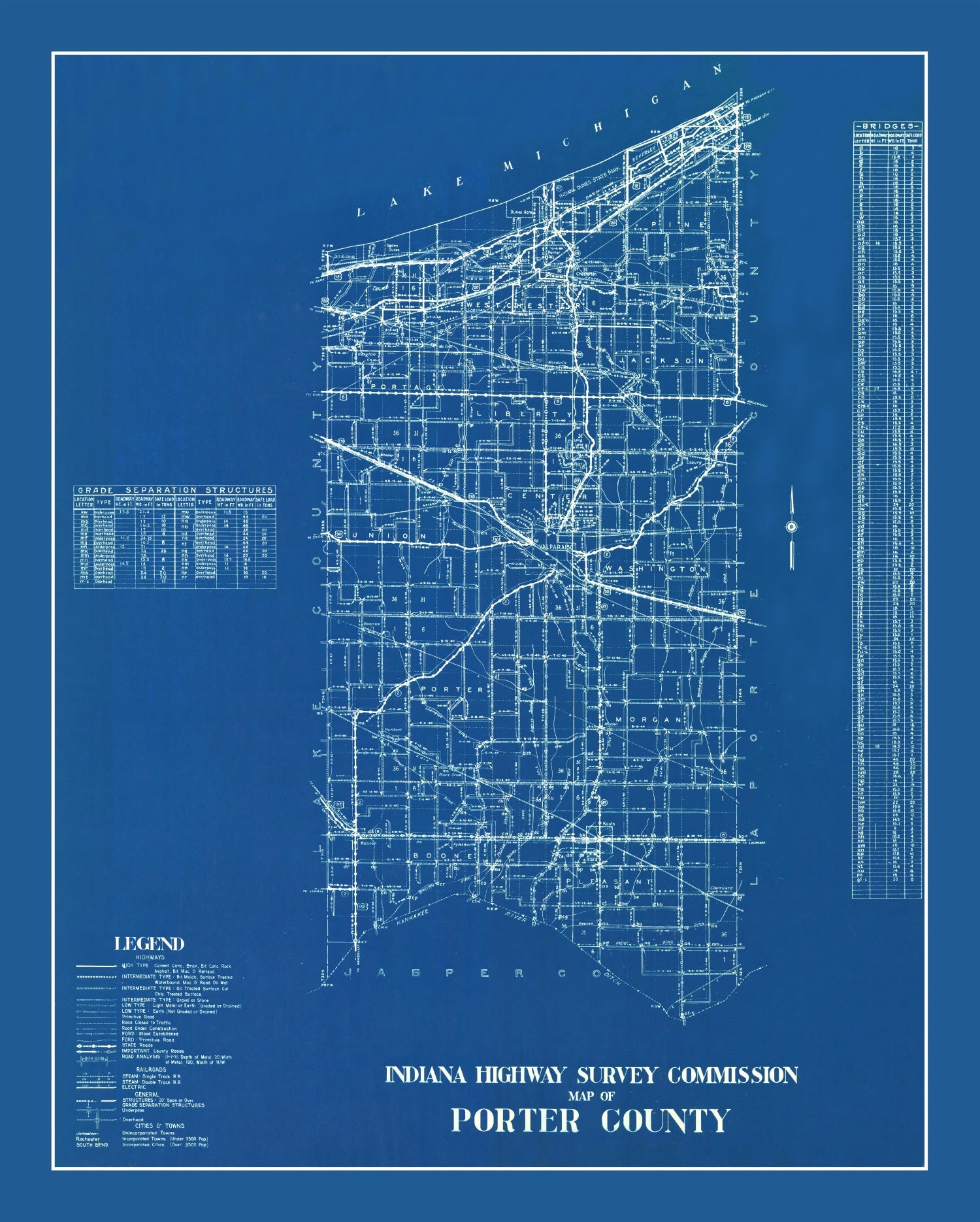 Vintage Map of Porter County, Indiana 1936