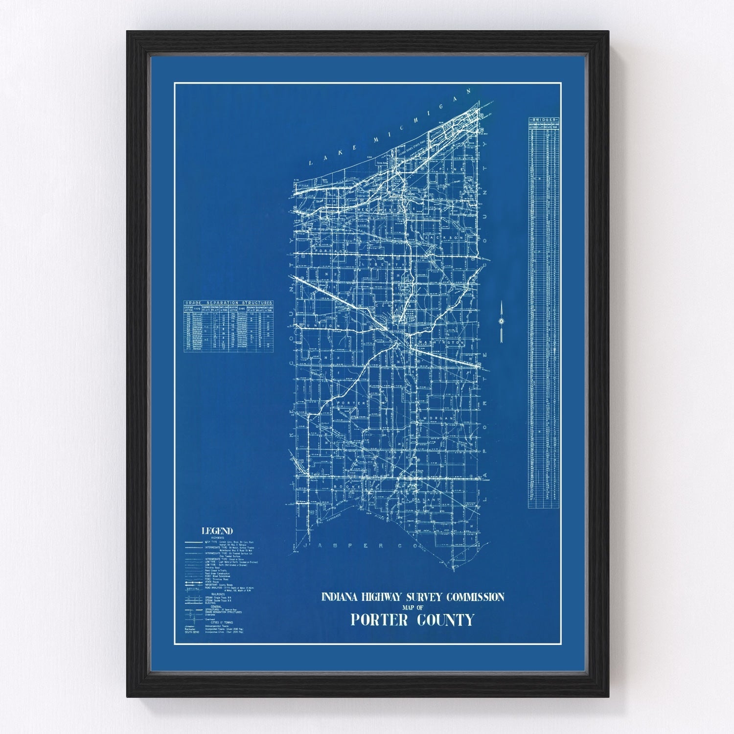 Vintage Map of Porter County, Indiana 1936