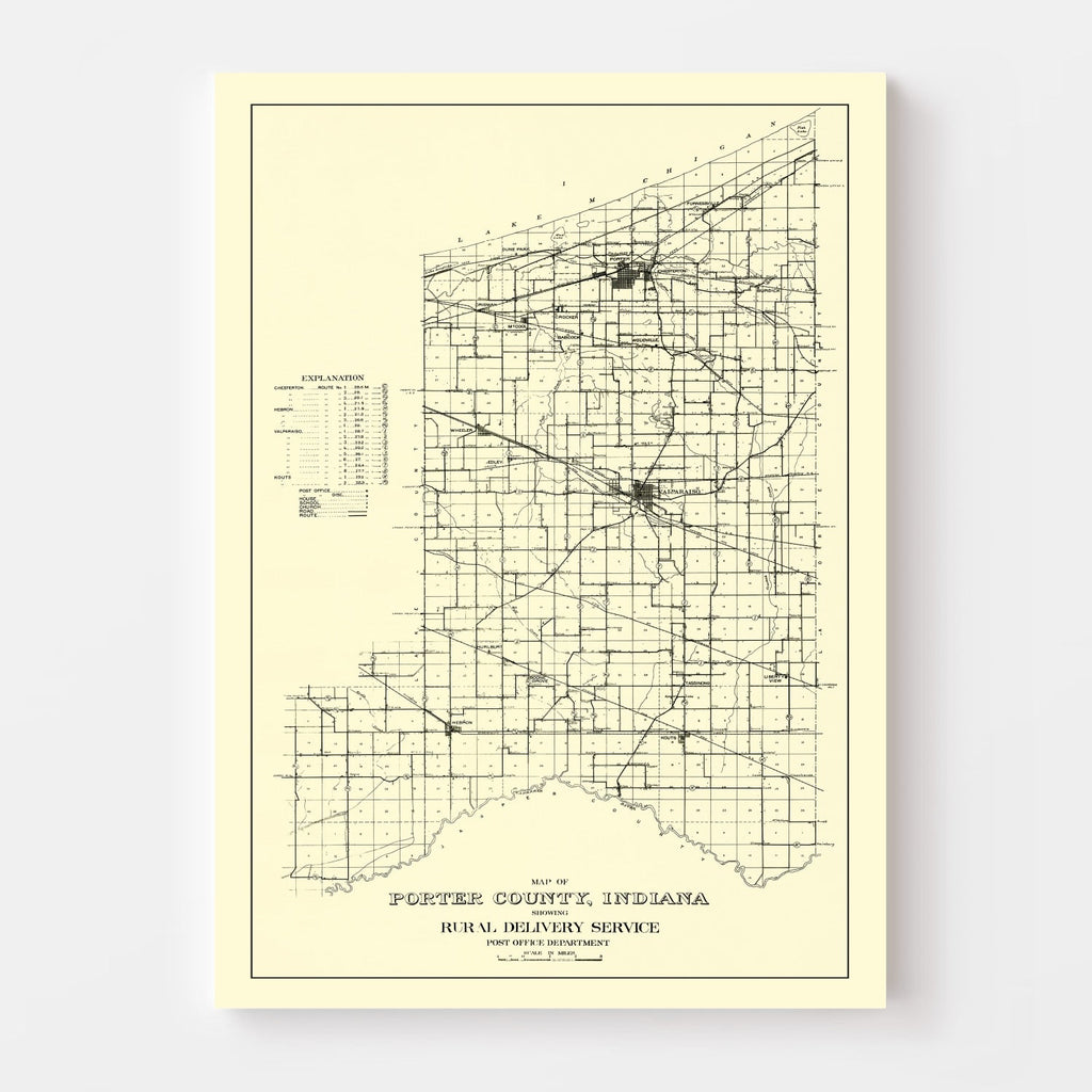 Vintage Map of Porter County, Indiana 1911