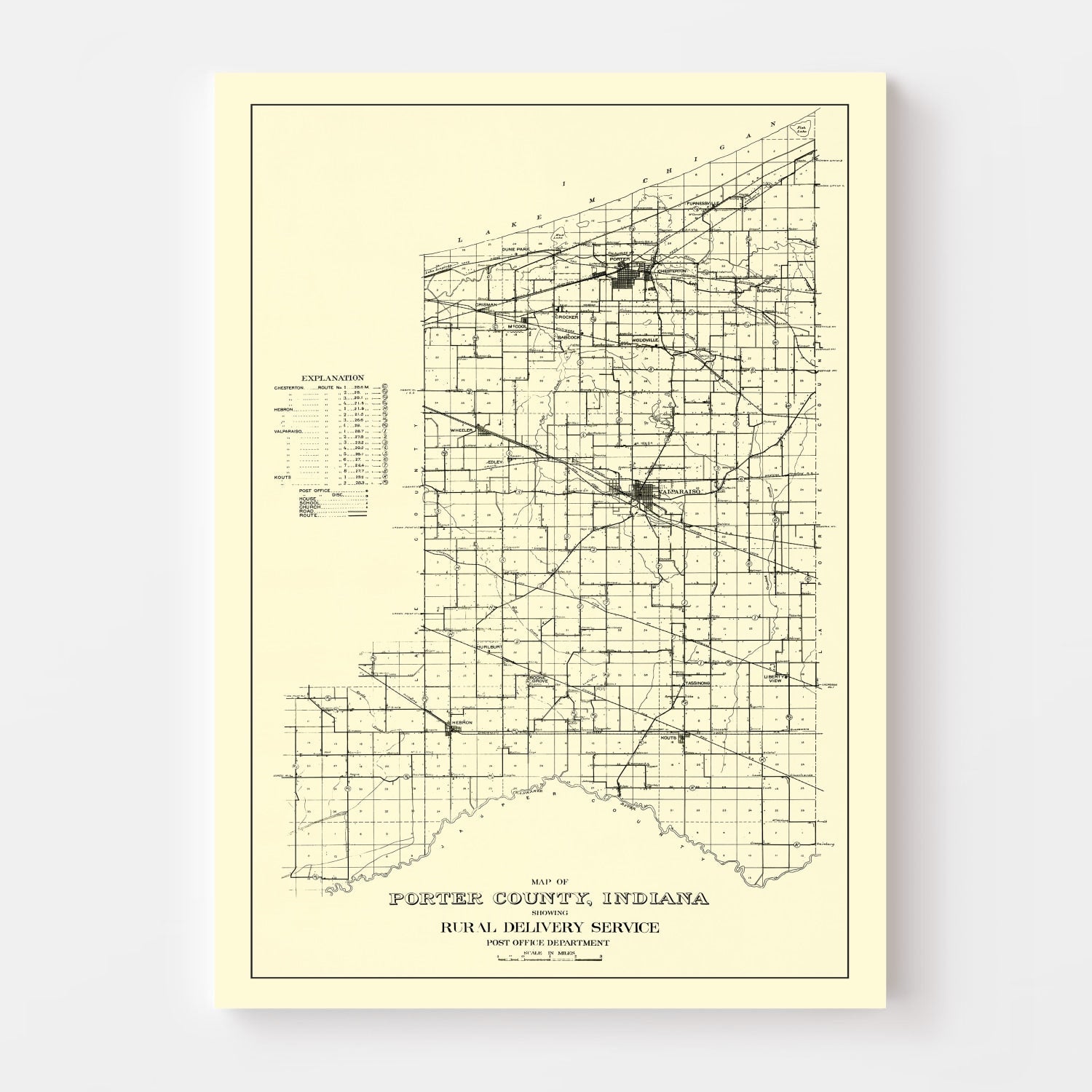 Vintage Map of Porter County, Indiana 1911