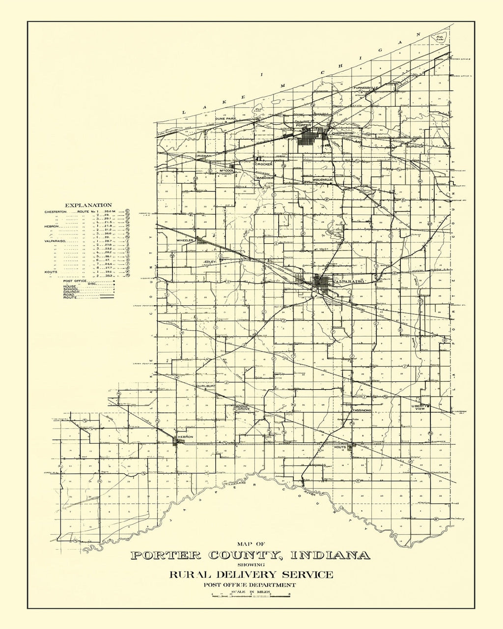 Vintage Map of Porter County, Indiana 1911