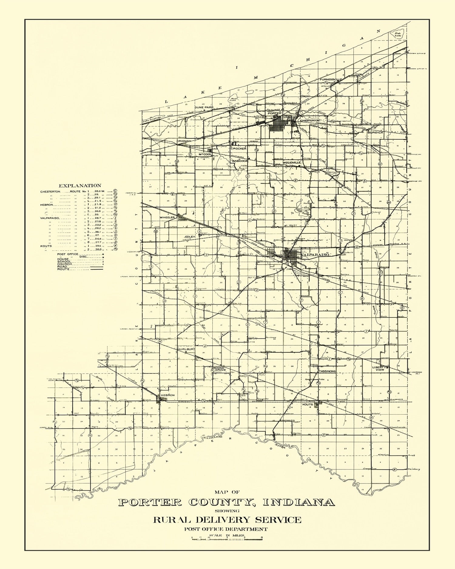 Vintage Map of Porter County, Indiana 1911