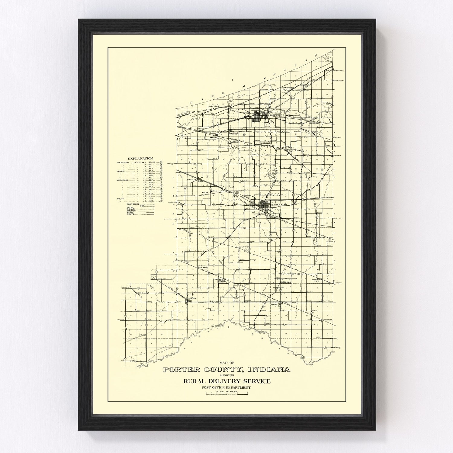 Vintage Map of Porter County, Indiana 1911