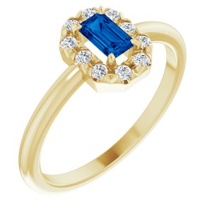 14K Yellow Gold Lab-Grown Blue Sapphire & 1/8 CTW Natural Diamond French-Set Halo-Style Ring