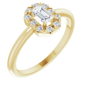 14K Yellow Gold Natural White Sapphire & 1/8 CTW Natural Diamond French-Set Halo-Style Ring