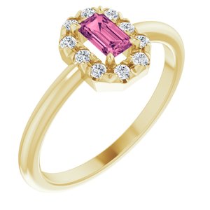 14K Yellow Gold Natural Pink Tourmaline & 1/8 CTW Natural Diamond French-Set Halo-Style Ring