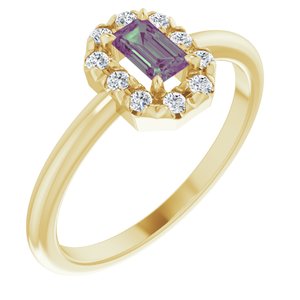 14K Yellow Gold Lab-Grown Alexandrite & 1/8 CTW Natural Diamond French-Set Halo-Style Ring