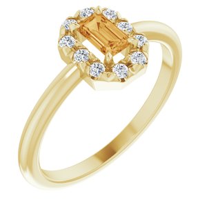 14K Yellow Gold Natural Citrine & 1/8 CTW Natural Diamond French-Set Halo-Style Ring