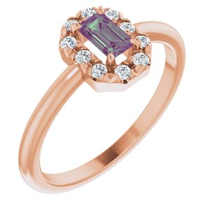 14K Rose Gold Lab-Grown Alexandrite & 1/8 CTW Natural Diamond French-Set Halo-Style Ring