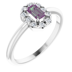 Platinum Lab-Grown Alexandrite & 1/8 CTW Natural Diamond French-Set Halo-Style Ring