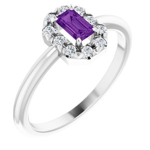 Platinum Natural Amethyst & 1/8 CTW Natural Diamond French-Set Halo-Style Ring