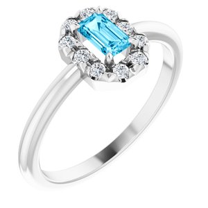 Platinum Natural Aquamarine & 1/8 CTW Natural Diamond French-Set Halo-Style Ring