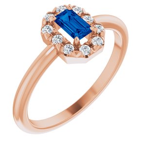 14K Rose Gold Lab-Grown Blue Sapphire & 1/8 CTW Natural Diamond French-Set Halo-Style Ring