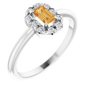 Sterling Silver Natural Citrine & 1/8 CTW Natural Diamond French-Set Halo-Style Ring