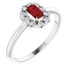 14K White Gold Natural Mozambique Garnet & 1/8 CTW Natural Diamond French-Set Halo-Style Ring