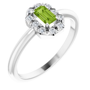 14K White Gold Natural Peridot & 1/8 CTW Natural Diamond French-Set Halo-Style Ring