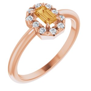 14K Rose Gold Natural Citrine & 1/8 CTW Natural Diamond French-Set Halo-Style Ring