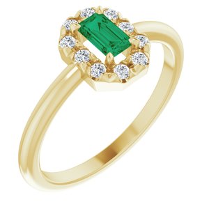 14K Yellow Gold Lab-Grown Emerald & 1/8 CTW Natural Diamond French-Set Halo-Style Ring