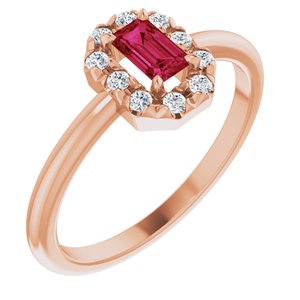 14K Rose Gold Lab-Grown Ruby & 1/8 CTW Natural Diamond French-Set Halo-Style Ring