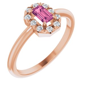 14K Rose Gold Natural Pink Tourmaline & 1/8 CTW Natural Diamond French-Set Halo-Style Ring