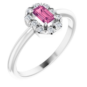 14K White Gold Natural Pink Tourmaline & 1/8 CTW Natural Diamond French-Set Halo-Style Ring