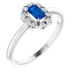 Platinum Lab-Grown Blue Sapphire & 1/8 CTW Natural Diamond French-Set Halo-Style Ring