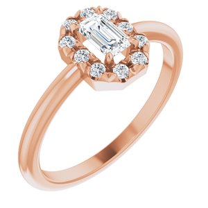 14K Rose Gold Natural White Sapphire & 1/8 CTW Natural Diamond French-Set Halo-Style Ring