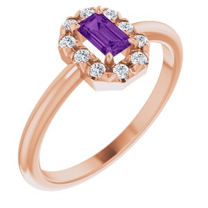 14K Rose Gold Natural Amethyst & 1/8 CTW Natural Diamond French-Set Halo-Style Ring
