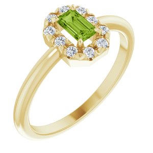 14K Yellow Gold Natural Peridot & 1/8 CTW Natural Diamond French-Set Halo-Style Ring