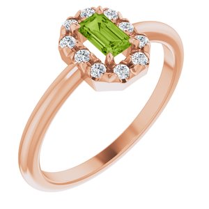 14K Rose Gold Natural Peridot & 1/8 CTW Natural Diamond French-Set Halo-Style Ring