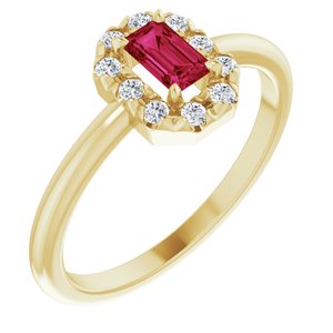 14K Yellow Gold Lab-Grown Ruby & 1/8 CTW Natural Diamond French-Set Halo-Style Ring